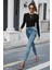 Kadın Siyah Uzun Kollu Fit Basic Crop Top Bluz 5