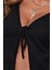 Kadın Siyah Uzun Kollu Önden Bağlama Detaylı Crop Top Bluz 4