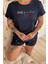 Lacivert Stay Positive Desenli Bambu Kısa Kol Kadın Şortlu Pijama Takımı 5