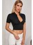Kadın Siyah Yarım Fermuarlı ve Kısa Kollu Crop Top Bluz 2