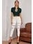 Kadın Yeşil Yarım Fermuarlı ve Kısa Kollu Crop Top Bluz 4