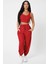 Kadın Kırmızı Kaşkorse Cepli Jogger Eşofman Altı ve Crop Top Bluz 4