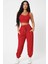 Kadın Kırmızı Kaşkorse Cepli Jogger Eşofman Altı ve Crop Top Bluz 5