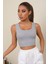 Kadın Gri Kare Yaka Crop Top Bluz 2