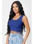 Kadın Lacivert Kare Yaka Crop Top Bluz 5