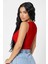 Kadın Kırmızı Kare Yaka Crop Top Bluz 1