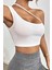Kadın Beyaz Tek Omuzlu Çapraz Askılı Crop Top Büstiyer 2