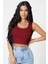 Kadın Bordo Kare Yaka Crop Top Bluz 4