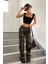 Kadın Siyah Kare Yaka Kalınlaşan Omuz Detaylı Crop Top Bluz 4