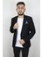 Fistan Store Erkek Siyah Armürlü Italyan Kesim Dar Kalıp Tek Düğme Yazlık Blazer Ceket 1