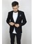 Fistan Store Erkek Siyah Armürlü Italyan Kesim Dar Kalıp Tek Düğme Yazlık Blazer Ceket 2