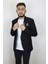 Fistan Store Erkek Siyah Armürlü Italyan Kesim Dar Kalıp Tek Düğme Yazlık Blazer Ceket 3