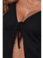 Kadın Siyah Uzun Kollu Önden Bağlama Detaylı Crop Top Bluz 4