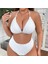 Yaz Beyaz Yeni Bölünmüş Büyük Boy Bikini Düz Renk Askılı Boyun Dantel Plaj Mayo Kadın (Yurt Dışından) 1