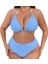 Yaz Mavi Yeni Bölünmüş Büyük Boy Bikini Düz Renk Askılı Boyun Dantel Plaj Mayo Kadın (Yurt Dışından) 1