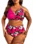 Yaz Kırmızı Çiçek Kadın Büyük Beden Iki Parça Bikini Dijital Baskı Toplanmış Moda Mayo (Yurt Dışından) 1
