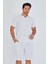Erkek Yakalı Çizgili Polycotton T-Shirt Şort Ikili Takım Bej 5733-B 2
