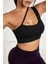 Kadın Siyah Tek Omuzlu Çapraz Askılı Crop Top Büstiyer 3