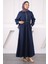 Koyu Mavi Ön Fermuarlı Bel Büzgülü Kot Elbise 2