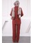 Bordo Ön Bağlamalı Kimono Pantolonlu Takım 3