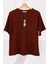 Bordo Nakışlı Modal Kısa Kol T-Shirt 1