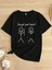 Baskılı Oversize Bisiklet Yaka T-Shirt - Siyah 1