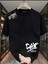 Baskılı Oversize Bisiklet Yaka T-Shirt - Siyah 1