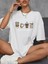 Baskılı Oversize Bisiklet Yaka T-Shirt - Beyaz 1