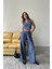 Tencel Crop Kolsuz Gömlek - Pantolon Takım - Indigo 2