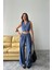 Tencel Crop Kolsuz Gömlek - Pantolon Takım - Indigo 4