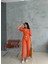 Keten Crop Karpuz Kol Bluz-Pantolon Hasır Kemerli - Orange 1