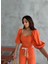 Keten Crop Karpuz Kol Bluz-Pantolon Hasır Kemerli - Orange 2