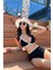 Kadın Siyah - Beyaz Kaşkorse Yüksek Bel Bikini Takımı 1