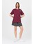 Bordo Göğüs Yazı Baskılı Pamuklu Oversize Tişört 2150-31M 1