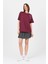Bordo Göğüs Yazı Baskılı Pamuklu Oversize Tişört 2150-31M 2