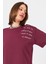 Bordo Göğüs Yazı Baskılı Pamuklu Oversize Tişört 2150-31M 3
