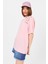Pembe Göğüs Yazı Baskılı Pamuklu Oversize Tişört 2150-31M 1