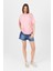 Pembe Göğüs Yazı Baskılı Pamuklu Oversize Tişört 2150-31M 3