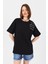 Siyah Göğüs Yazı Baskılı Pamuklu Oversize Tişört 2150-31M 1