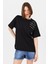 Siyah Göğüs Yazı Baskılı Pamuklu Oversize Tişört 2150-31M 3