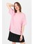 Pembe Arka Yazı Baskılı Kalpli %100 Pamuk Oversize Tişört 2150-33M 1