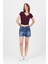 Bordo Dantel Yaka Fiyonk Detaylı Crop Tişört 2207 3