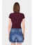 Bordo Dantel Yaka Fiyonk Detaylı Crop Tişört 2207 5