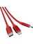 Powermaster 3 In 1 Kırmızı Şarj Data Kablosu Makaralı Type-C Micro Lightning Iphone Şarj Kablo 3