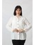BB-077 Beyaz Pamuk Keten Kolu Apoletli Iki Cepli Kadın Büyük Beden Gömlek 2