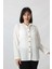 BB-077 Beyaz Pamuk Keten Kolu Apoletli Iki Cepli Kadın Büyük Beden Gömlek 4