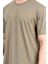 Erkek Bisiklet Yaka Marka Baskılı %100 Pamuklu T-Shirt Haki - 2271-6 2