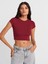 31810 Bisiklet Yaka Crop T-Shirt-Açık Bordo 1