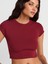 31810 Bisiklet Yaka Crop T-Shirt-Açık Bordo 3