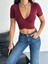 Kruvaze Yakalı Kısa Kollu Crop Bluz 1